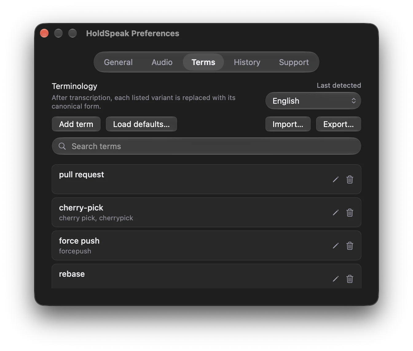 Preferences · Terms